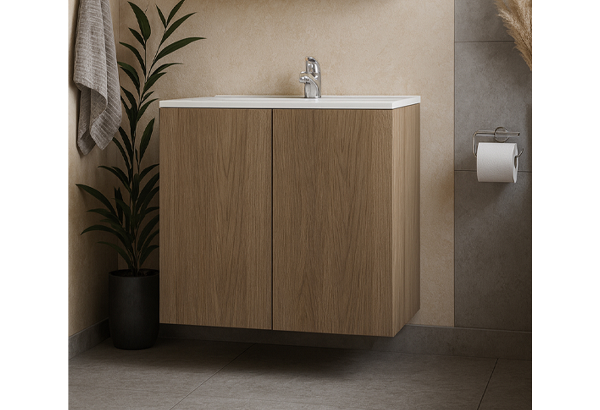 Απεικονίζεται ο πάγκος και ο νιπτήρας του επίπλου μπάνιου